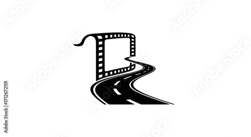 Cinematic Journey Road Leading Through Film Reel Frame.