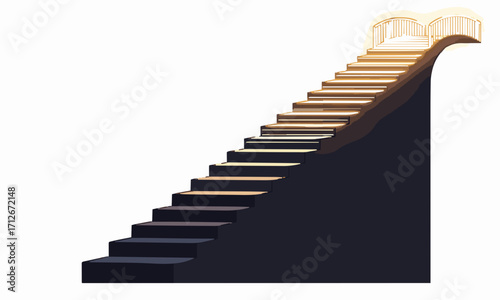 Light Bridge
Minimal flat vector of a dark staircase that transforms into a glowing light bridge at the top, symbolic design, isolated on white background..generative ai