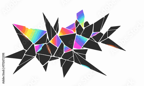 Rainbow Mosaic
Flat vector of a broken glass mosaic, with some fragments emitting rainbow-colored light, clean geometric design, isolated on white background.generative ai