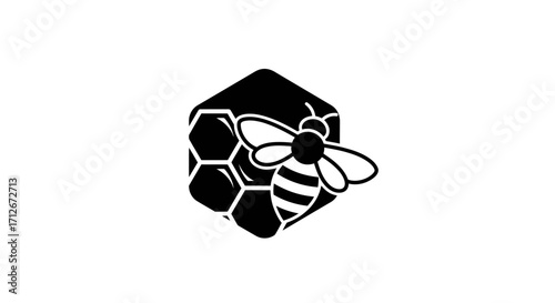 Stylized Bee and Honeycomb Hexagon Logo Design.