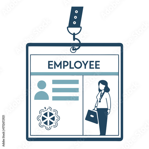 Employee id card identification badge for company staff access control and security personal information card with photo and name vector illustration