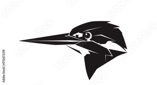 Foto Stylized black kingfisher bird head vector illustration isolated.