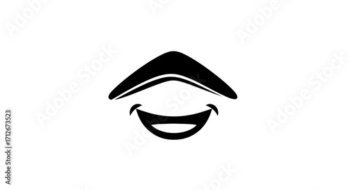 Minimalist graphic symbol representing a joyful smiling face with expressive eyes.