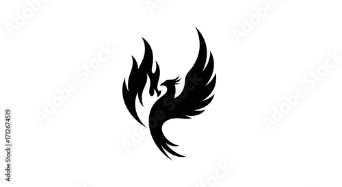 Mythical phoenix bird rising from flames silhouette graphic design.