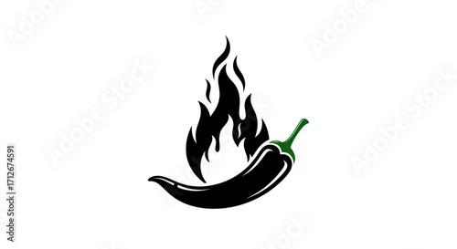 Spicy Chili Pepper with Flames Vector Illustration.