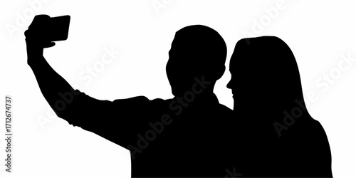 Silhouette of a couple taking a selfie, capturing memories together with modern technology