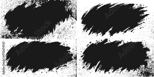Vector grunge ink blots and splashes form a messy black paint border and brush strokes for a dirty artistic banner design. spray, scratches rough white background brush stroke painting