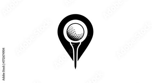 Golf Ball on Tee in Location Pin Icon.