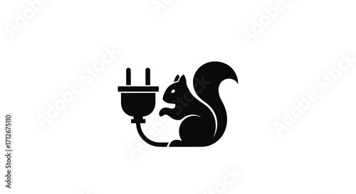 Creative logo design of a squirrel with an electric plug tail.