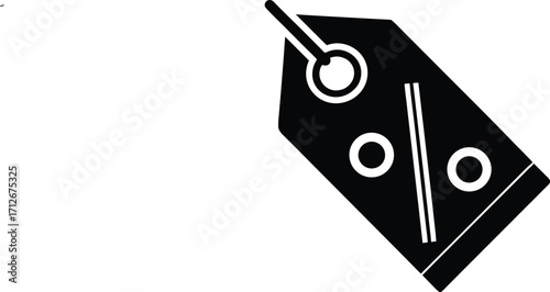 Black and White Illustration of a Price Tag with Percentage Symbols, Representing Sales and Discounts