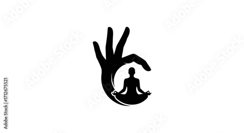 Silhouette logo of a person meditating inside an OK hand gesture.