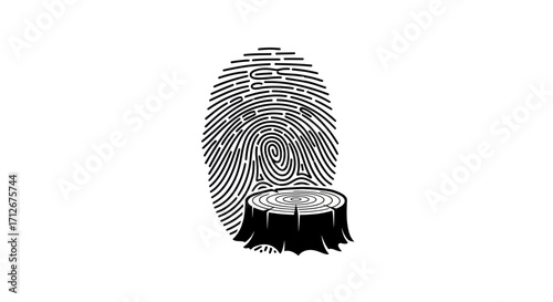 Human fingerprint as a tree stump symbolizing deforestation.