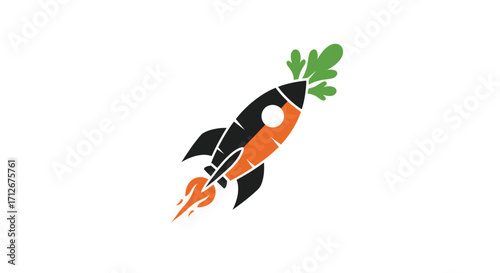 Creative Carrot Rocket Launching into Space Logo.