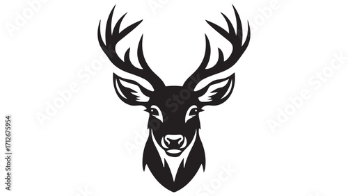 Print"Roe Deer Antler Heads Silhouette | Heraldic Hunting Camms Vector | Wildlife Trophy Clipart"