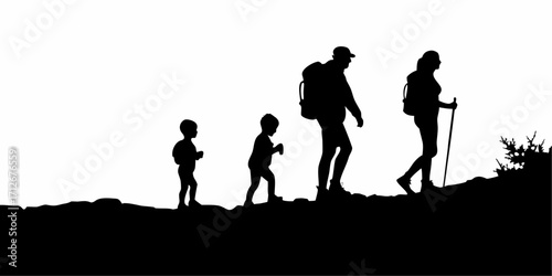 Family adventure awaits with this silhouette of hikers exploring nature together on an outdoor trail