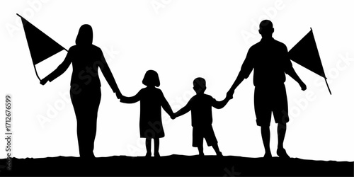 Celebrating family unity with flags, perfect for representing togetherness and shared goals, scalable graphic