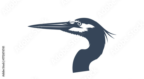 Stylized Heron Head Silhouette with Long Beak and Distinctive Eye.