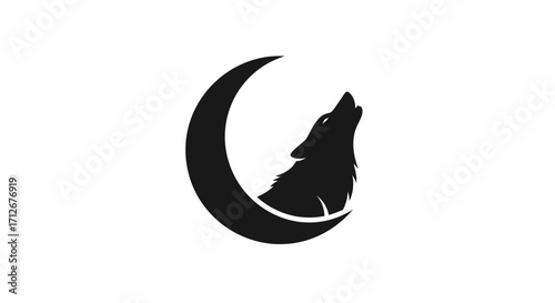 Wolf howling at the moon silhouette logo design.