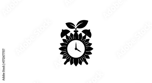 Time and Nature Harmony Clock with Leaves and Sunflower Petals.