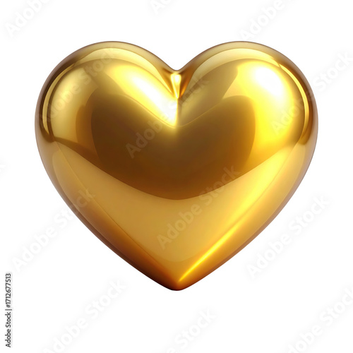 Elegant Gold Heart Symbolizing Love and Affection A Gleaming Expression of Romance and Passion on a Transparent Backdrop