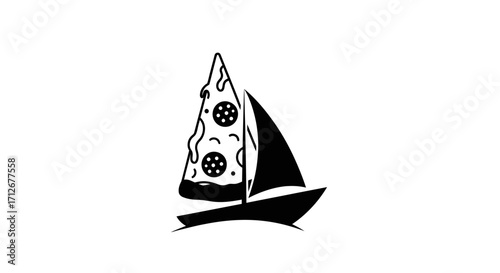 Creative Pizza Sailboat Logo Illustration Vector Art.