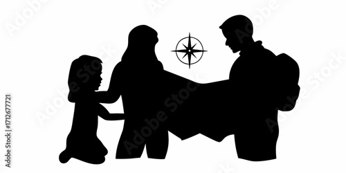Family explores with map and compass, adventures await with loved ones, travel inspiration