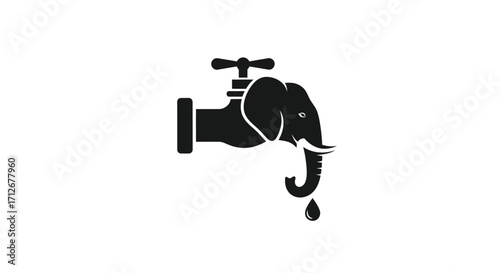 Elephant Head Faucet Dripping Water Silhouette.