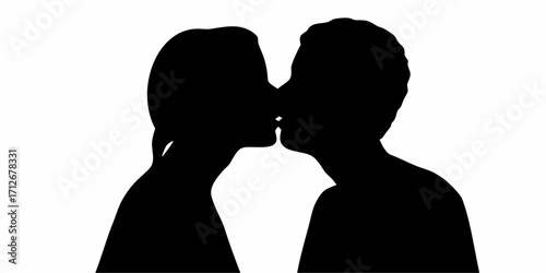 Romantic couple in love sharing a tender kiss silhouette, expressing passion and togetherness, vector