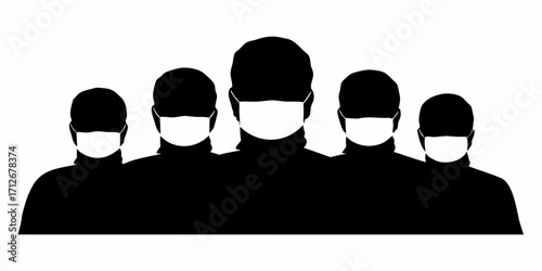 Essential workers wearing masks stay safe, protecting community health in pandemic times, vector