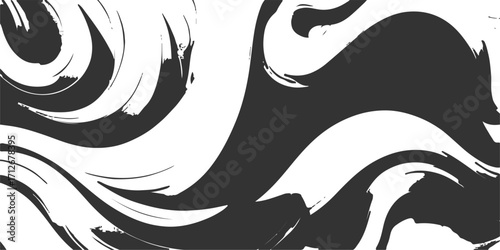 Black and white abstract grunge vector illustration of a tribal animal head with a dragon silhouette tattoo design and fish pattern decoration. Minimal grunge dust overlay. Subtle speckled background 