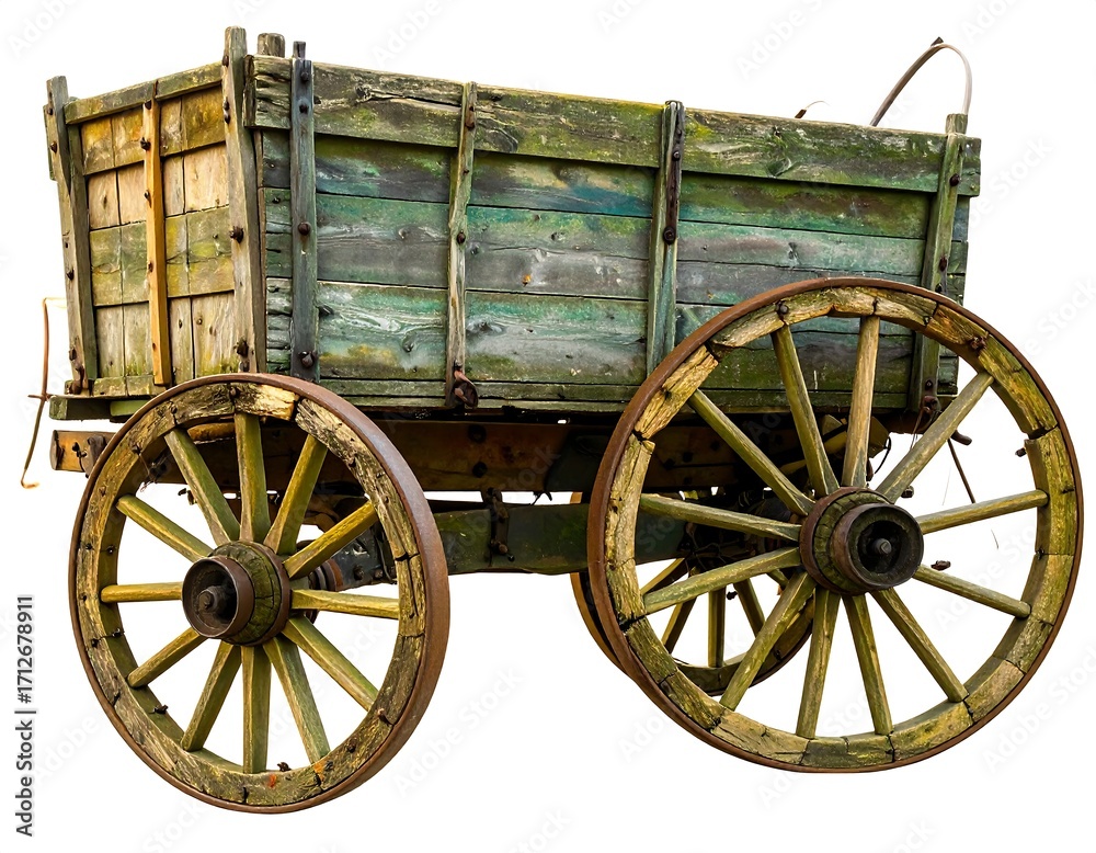 Obraz premium Antique wooden wagon, weathered green and brown