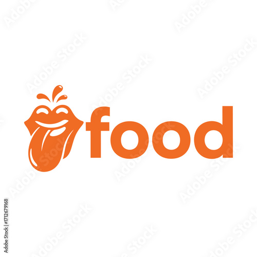 Orange food logo with smiling mouth and tongue graphic design element
