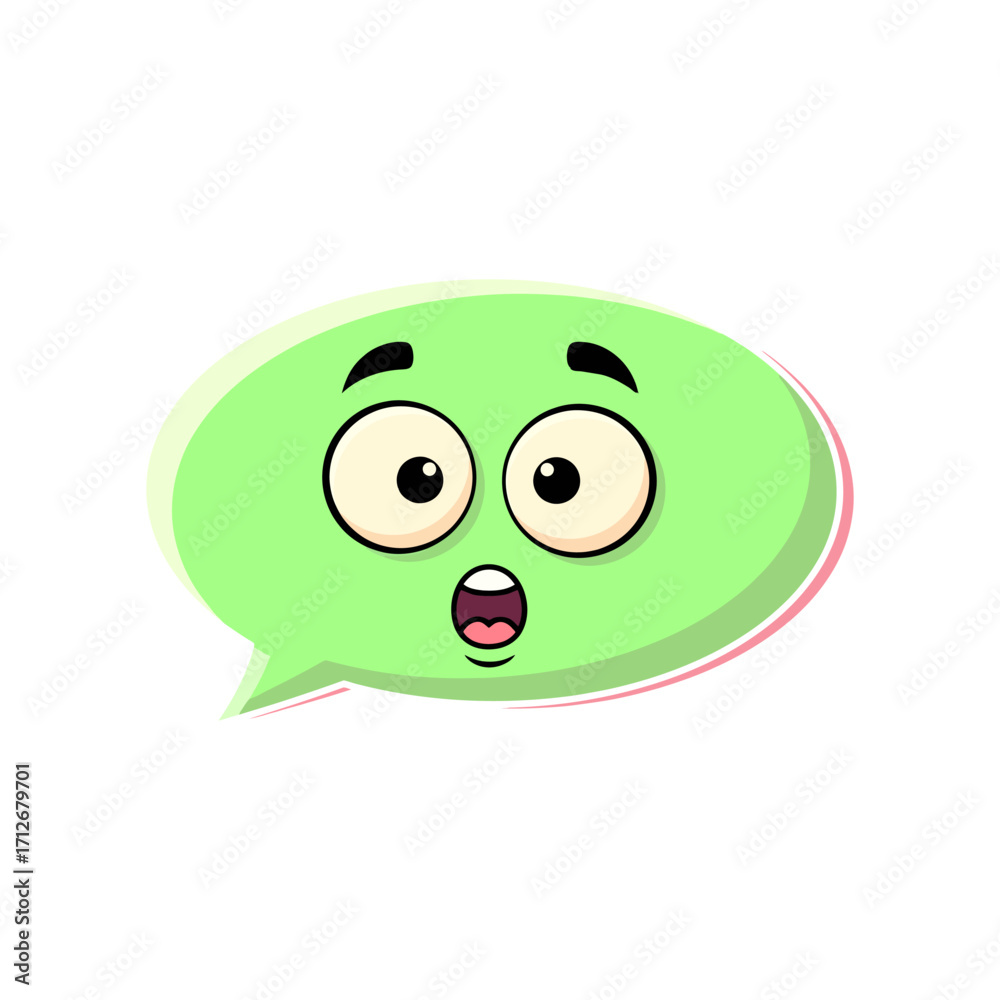 Fototapeta premium Green smiling chat bubble cartoon vector icon with happy face illustration