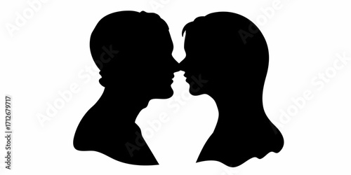 Romantic silhouette of loving couple touching noses, perfect for Valentine's Day designs