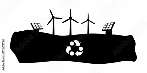 Sustainable earth powered by wind turbines and solar panels embracing recycling efforts now