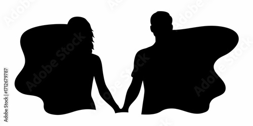 Silhouette of a couple holding hands, modern love and connection, romantic concept, dating and affection
