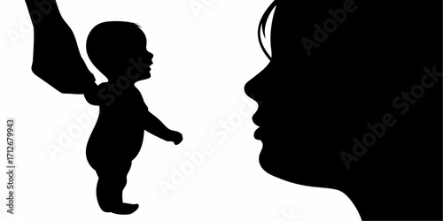 Touching silhouette of mother looking at baby with love and care, parenthood journey