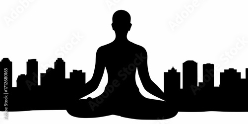 Find inner peace amidst the city skyline with a serene yoga pose, embracing urban tranquility