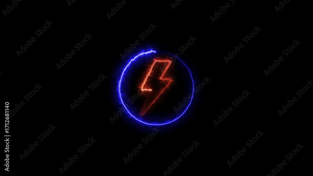 Abstract neon battery charging icon . neon lightning bolt, glowing sign.