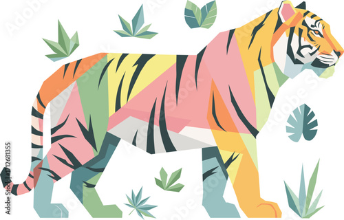 Minimal Cubist Tiger in Jungle