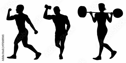 Fitness silhouettes showing strength training, perfect for gyms and motivational content