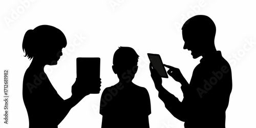 Family using digital tablets together for entertainment and connection in the modern age lifestyle