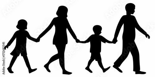 Charming family silhouette walking together hand in hand representing unity and togetherness