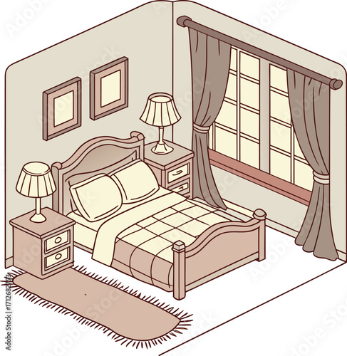 Cozy Bedroom with Warm Lighting Vector