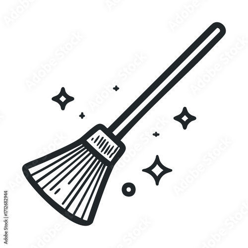 Cleaning tool for tidy spaces and organized living. Vector line illustration
