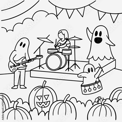 Ghost Rock Band Halloween Coloring Page