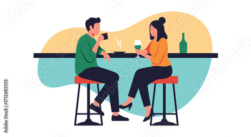 Couple enjoying drinks at a bar counter.