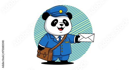 Cute Panda Postman Delivering Mail with a Satchel.