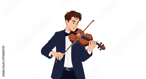 Man Playing Violin in Formal Attire.