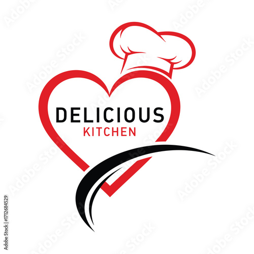 Heart chef hat logo delicious kitchen food service restaurant hospitality cuisine emblem